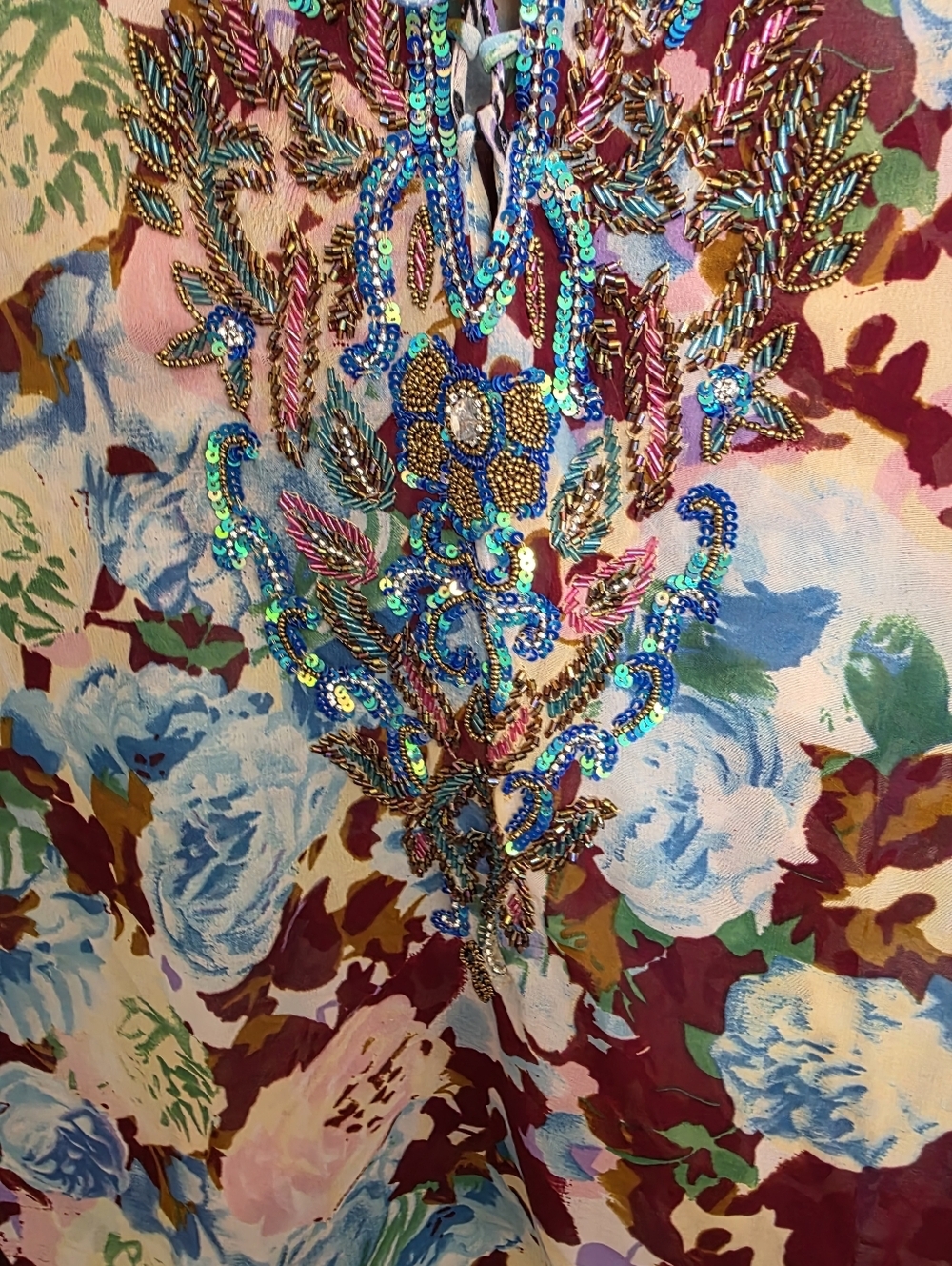 Lucky & Coco Floral Leopard Print Beaded Swim Batwing Kimono Sz M - Picture 8 of 8
